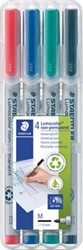 Staedtler OHP-marker Lumocolor Non-Permanent geassorteerde kleuren, box met 4 stuks, medium 1 mm