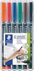 Staedtler OHP-marker Lumocolor Permanent geassorteerde kleuren, box met 6 stuks, medium 1 mm