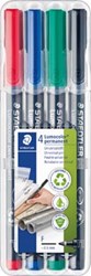 Staedtler OHP-marker Lumocolor Permanent geassorteerde kleuren, box met 4 stuks, fijn 0,6 mm