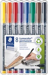 Staedtler OHP-marker Lumocolor Permanent geassorteerde kleuren, box met 8 stuks, fijn 0,6 mm