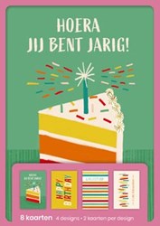Hallmark kaarten met tekst: hoera jij bent jarig, blister van 8 stuks