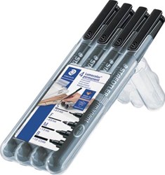 Staedtler OHP-marker Lumocolor Permanent set van 4 stuks in kleur zwart: 1 x superfijn 1 x fijn 1 x ...