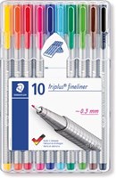 Staedtler fineliner Triplus geassorteerde kleuren, opstelbare box met 10 stuks