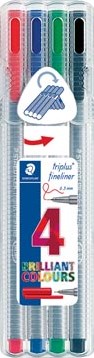 Staedtler fineliner Triplus geassorteerde kleuren, opstelbare box met 4 stuks
