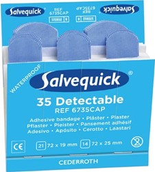 Salvequick navulling voor pleisterautomaat, 35 blauwe pleisters per navulling, pak van 6 navullingen