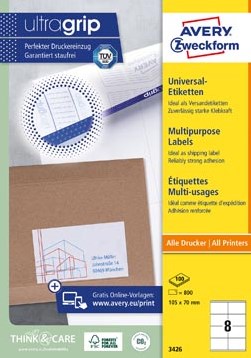 Avery etiketten Zweckform 3426 105x70mm wit 800stuks