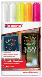 Edding krijtmarker e-4095 ronde punt etui van 5 stuks: 2 x wit 1 x geel 1 x oranje en 1 x roze