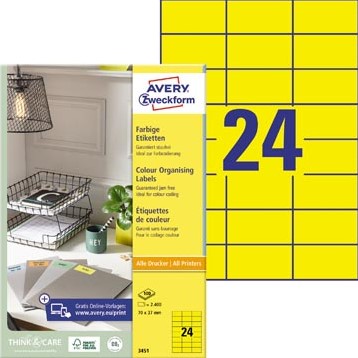 AVERY Gekleurde etiketten 70 x 37 mm 2.400 stuks geel-2