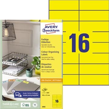 AVERY Gekleurde etiketten 105 x 37 mm 1.600 stuks geel-2