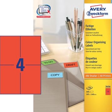 AVERY Gekleurde etiketten 105 x 148 mm 400 stuks rood-3