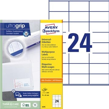 Avery etiketten 70 x 36mm 24 etiketten per vel-2