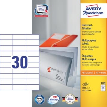 Avery etiketten 70 x 29,7mm 30 etiketten per vel-3