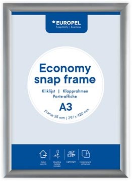 Europel clicklijst Economy  lijst 25 mm  A3  zilver