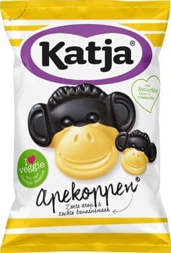 Katja Apekoppen snoep zoete drop en banaansmaak zak van 255 g