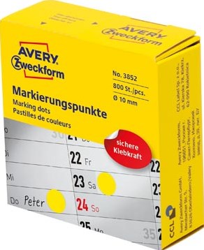 Avery marking dots diameter 10 mm rol met 800 stuks geel