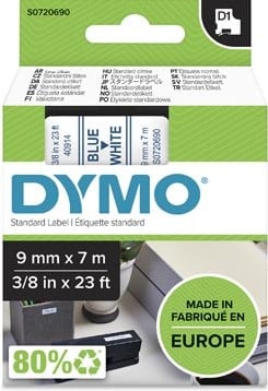 Dymo D1 tape 40914 9mm blauw op wit