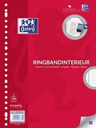 Oxford ringbandinterieur voor A4 23-gaatsperforatie met kantlijn 200 bladzijden geruit 5 mm