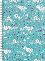 Oxford Floral hardcover spiraalschrift, ft B5, 60 vel, geruit 5 mm, turkoois