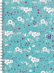 Oxford Floral hardcover spiraalschrift, ft B5, 60 vel, geruit 5 mm, turkoois