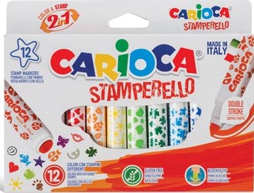 Carioca stempelstift Stamperello, 12 stiften (= 12 kleuren en 12 stempelmotieven)