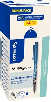 Pilot fineliner V-Sign Pen doos van 16 + 4 stuks blauw
