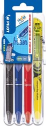Pilot roller Frixion Ball Clicker Set 2 Go blister van 4 stuks: zwart blauw rood en Light geel