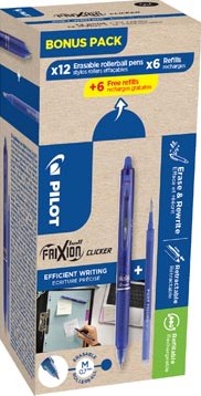 Pilot Frixion Ball Clicker 12 rollers en 6+6 vullingen 0,7 mm blauw