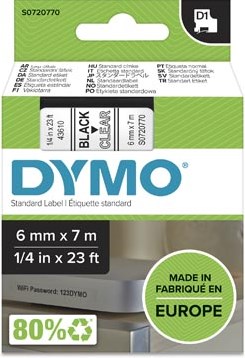 Dymo D1 tape 43610 6mm zwart op transparant