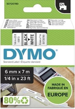 Dymo D1 tape 43613 6mm zwart op wit