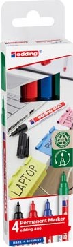 Edding permanent marker 400, geassorteerde kleuren, blister van 4 stuks