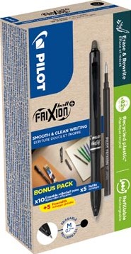 Pilot FriXion Ball Plus roller medium zwart doos van 10 stuks + 10 navullingen