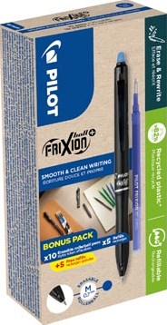 Pilot FriXion Ball Plus roller medium blauw doos van 10 stuks + 10 navullingen