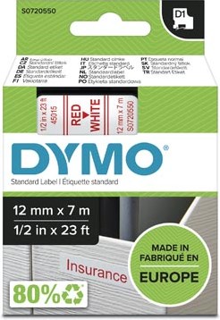 Dymo D1 tape 45015 12mm rood op wit