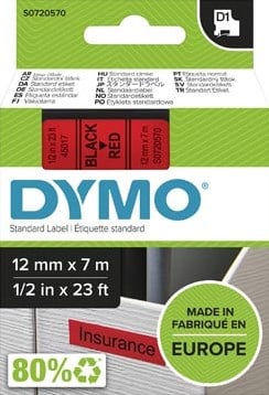 Dymo D1 tape 45017 12mm zwart op rood