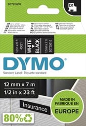 Dymo D1 tape 45021 12mm wit op zwart