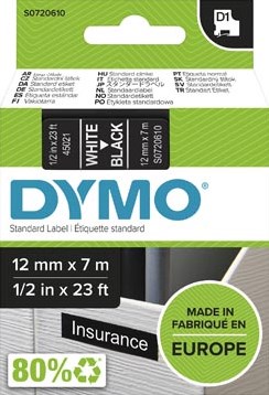 Dymo D1 tape 45021 12mm wit op zwart