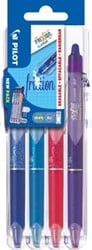 Pilot intrekbare roller FriXion Ball Clicker 2 Go, medium punt, 0,7 mm, blister met 4 stuks