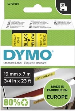 Dymo D1 tape 45808 19mm zwart op geel