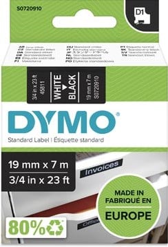 Dymo D1 tape 45811 19mm wit op zwart