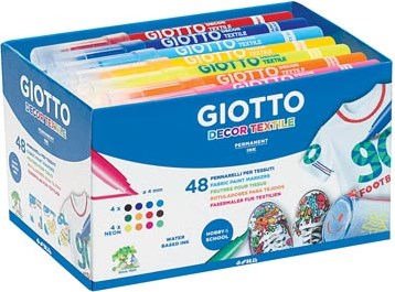 Giotto Decor Textile textielstiften schoolpack met 48 stuks in geassorteerde kleuren