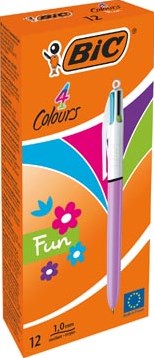 Bic Colours Fun 4-kleurenbalpen, medium, pastel inktkleuren, lichaam pastelroze-2