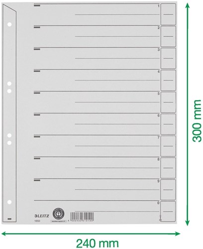 Tabbladen met gelinieerde opdruk in A4 met 1-10 grijs tabs-2