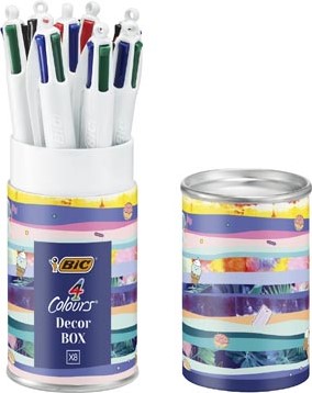 Bic Colours Decors, 4-kleurenbalpen, medium, klassieke inktkleuren, doos van 8 stuks