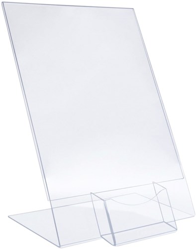 Folderhouder A4 L-standaard acryl met visitekaartbakje-2