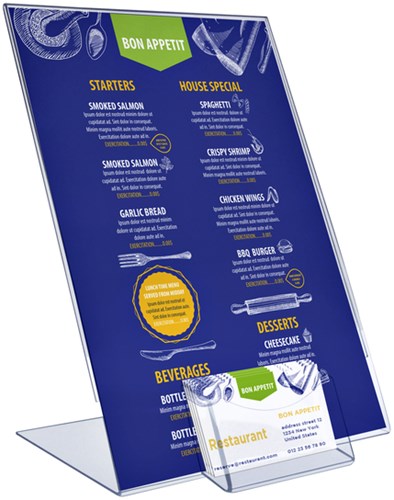 Folderhouder A4 L-standaard acryl met visitekaartbakje-3