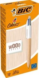 Balpen Bic 4 kleuren wood medium assorti