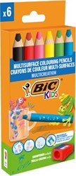 Kleurpotloden BicKids Multi Surface inclusief puntenslijper assorti pak à 6 stuks