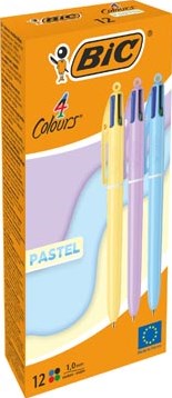Bic Colours Pastel 4-kleurenbalpen medium klassieke inktkleuren µdoos van 12 stuks