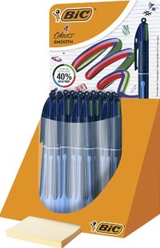 BIC Colours Smooth Drop 4-kleurenbalpen, medium, display van 30 stuks