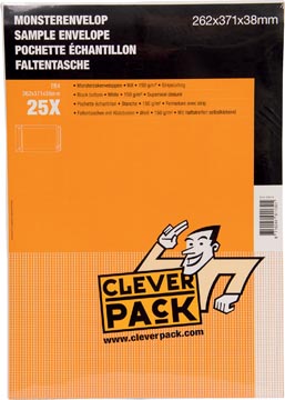 Monsterzak enveloppen 262 x 371 x 38 mm met stripsluiting wit pak van 25 stuks